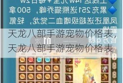 天龙八部手游宠物价格表，天龙八部手游宠物价格表